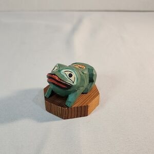 Handcrafted Wooden Alaska Spirit Frog, Signed by Vic Yeoda
